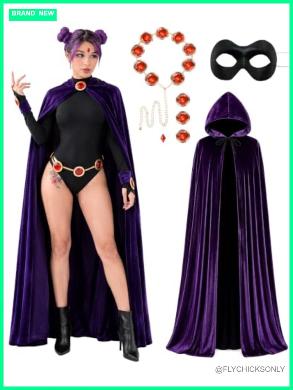 Velvet Hooded Cape Costume Set for Women with Belt and Mask